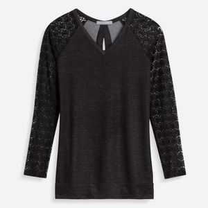 Loveapella Nerbi Long Sleeve Lace Keyhole Back Knit Top Size Small